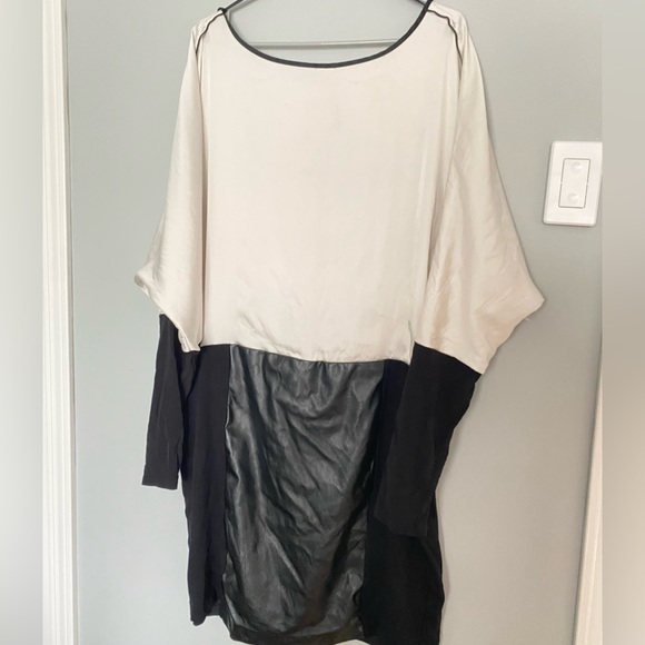 Long sleeve blouse with built in skirt - pleather like fabric and polyester top - Picture 1 of 6